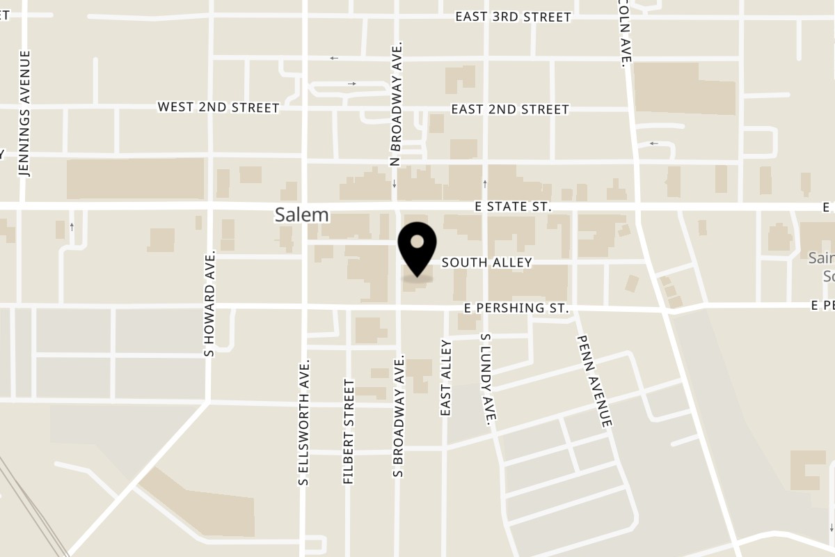 Map showing the location of Ezio's Italian Restaurant on 182 S Broadway Ave in Salem